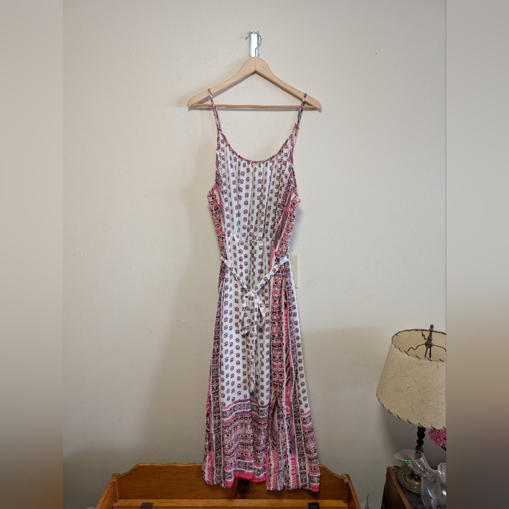 Gap Printed Midi Sundress Tie Waist Pink Boho Floral XL NWT - Picture 5 of 7